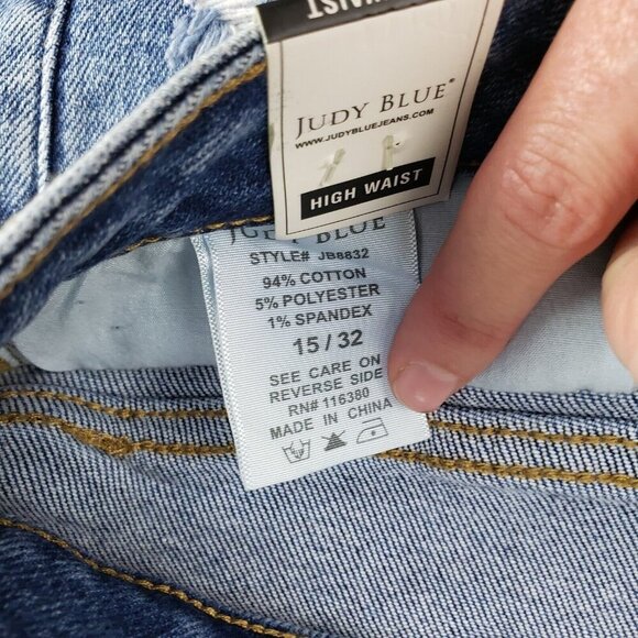 Judy Blue Gingham Distressed Jean Womens 15/32 Blue Raw Hem High Rise Skinny NEW - Picture 10 of 13